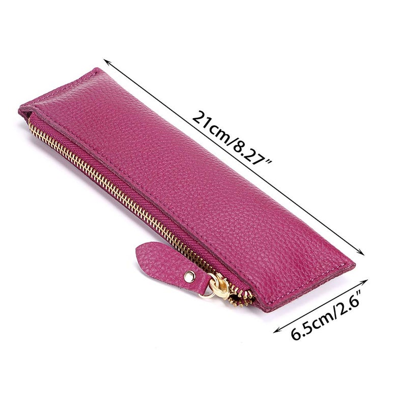 BTSKY Genuine Leather Pencil Case - Zippered Pen Case Stationery Bag Zipper Pouch Pencil Holder (Purple) - Image 4
